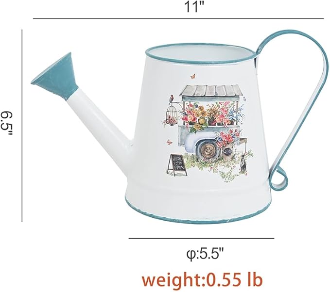 Cute Small Watering Can Indoor Plants Garden Metal Decorative Watering Cans for Outdoor Plants Bonsai Outdoor Garden Flower Decorative (White Blue, 1.5L, 50.7 Oz)