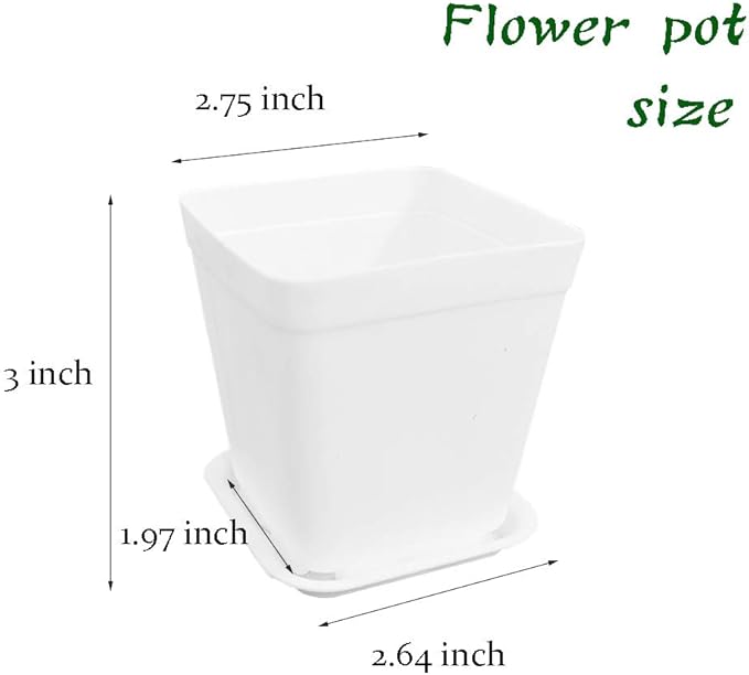 OJYUDD 3inch White Square Plastic Pots with Saucer, Drainage Hole, 24 Pcs, for Flower/Plant, Home,Company,Office and Garden(White)