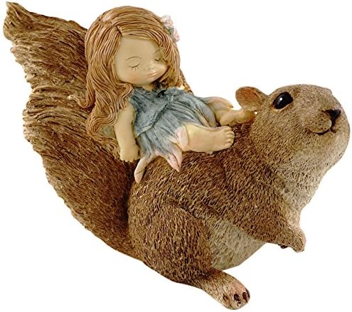 Top Collection Miniature Fairy Garden and Terrarium Statue, Little Fairy Sleeping on Squirrel