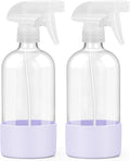 2 Pack Glass Spray Bottles with Silicone Sleeve, 16 oz Empty Refillable Containers with Adjustable Spray Nozzles, Spray Bottles for Hair, Cleaning Solutions and Plants Purple