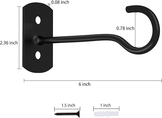 6in Plant Hooks,4Pack Ceiling Hooks for Hanging Plants,Lights,Planters,Lanterns,Hanging Bird Feeders,Wind Chimes,Indoor&Outdoor Decoration Wall Hooks Black