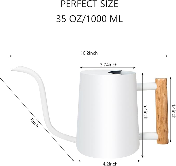 Watering Can Indoor Plants, 35oz Small Watering Can Indoor Stainless Steel Metal Watering Can Modern Decorative Watering Pot with Long Spout for Indoor House Plant Bonsai Outdoor Garden Flowers -White