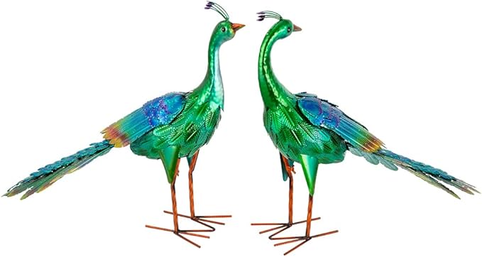 DREAMSOUL Set of 2 Peacock Garden Statues Metal Garden Sculptures & Statues Yard Art Peacock Statue