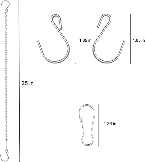 10 Pack 25" SIL Storagehook Silver Hanging Chains with S Hooks for Hanging Bird Feeders Planters Baskets Billboards Lanterns Wind Chimes Ornaments