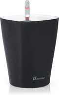 Dexceder 6x7 Self Watering Planter Indoor Outdoor, High Gloss Table Flower Plant Pot with Water Level Indicator (Black)