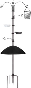 Bird Feeder,91in 4 Hook Bird Feeder Pole with Squirrel Baffle,Bath and Mesh Tray,Steel Multi-Feeder Kit Stand for Attracting Wild Birds, Easy Assembly for Courtyards (Weld, Black 91IN)