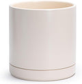 D'vine Dev 10 Inch Ceramic Planter Pot with Drainage Hole and Saucer, Indoor Cylinder Round Planter Pot, Oatmeal, 94-O-E-8