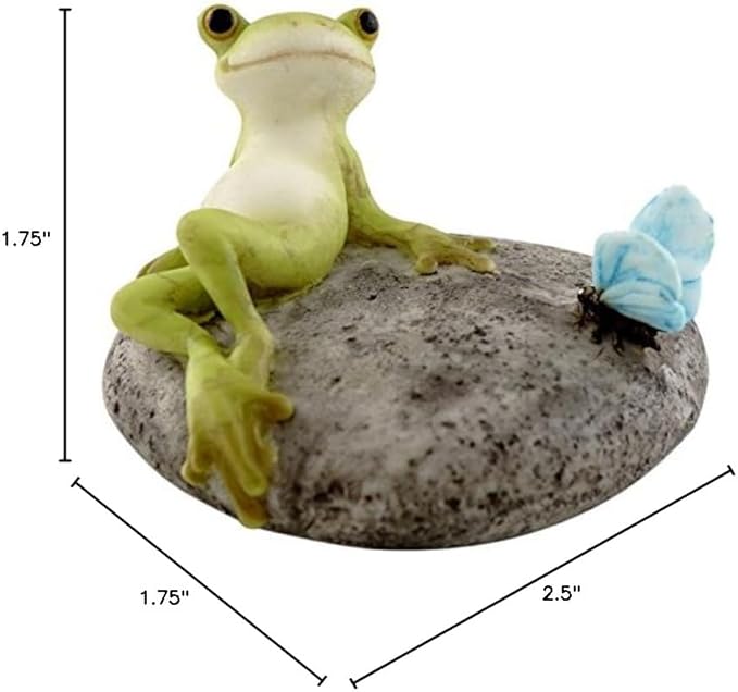 Top Collection Miniature Fairy Garden and Terrarium Statue, Frog Resting on Stone with Butterfly