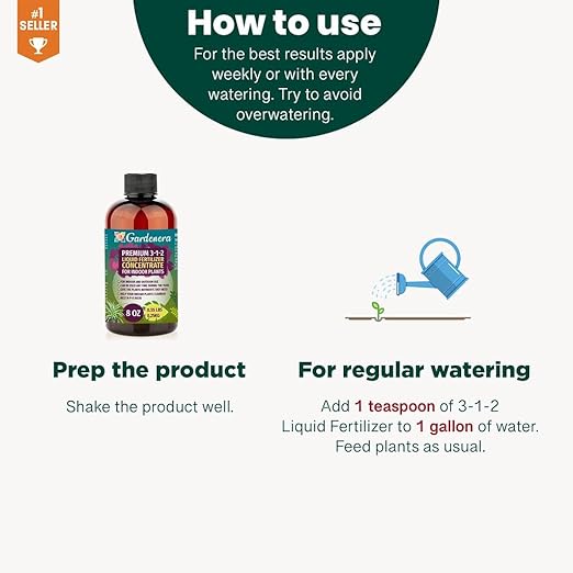 Premium Liquid Tropical Plants Plant Fertilizer - 3-1-2 Concentrate for Indoor Plants and Flowers by Gardenera | Organic Plant Food for Tropical Plants - 8oz