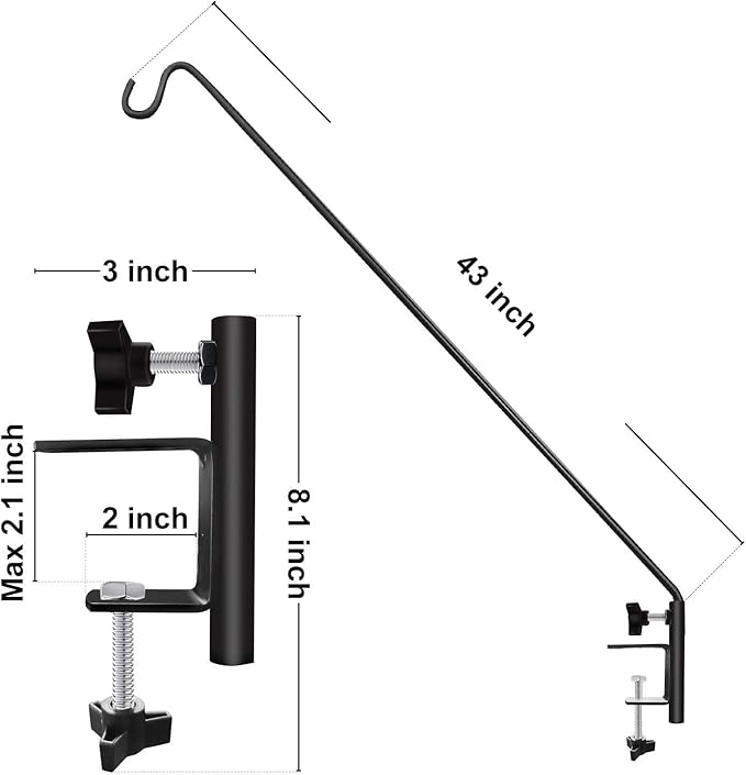 ERYTLLY Extended Reach Deck Hook Wall Pole Wall Mounted Deck Hook Extensible and 43 inch Wall Bracket for Hanging Bird Feeder,Plants,Wind Chimes,Lanterns 2 Packs