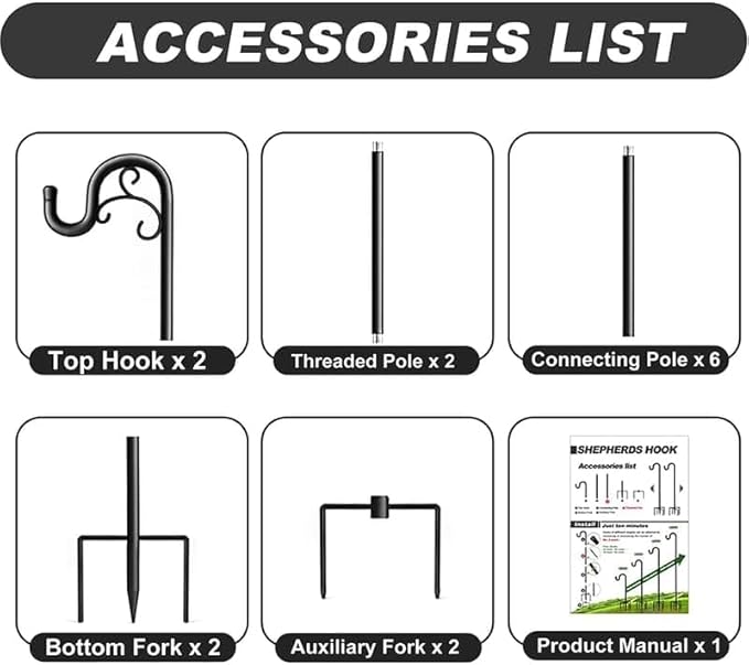 Shepherds Hook for Bird Feeders for Outside, 92 Inch Adjustable Shepards Hooks for Outdoor (2pcs), Heavy Duty Humming Bird Stand Feeder Pole, Metal Garden Hooks Hanger for Outdoor Décor