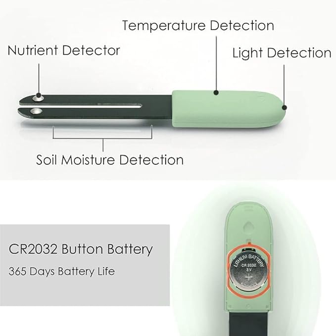 Soil Moisture Meter 4 in 1 for HHCC, Plant Water Monitor, Automatically detects Moisture/Temperature/Light/Fertility, Can Connect to Mobile Phone via Bluetooth, Plants Sensor for Indoor (Green - 1pcs)