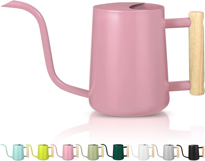 Watering Can Indoor Plants, 35oz Small Watering Can Indoor Stainless Steel Metal Watering Can Modern Decorative Watering Pot with Long Spout for Indoor House Plant Bonsai Garden Flowers (Pink)