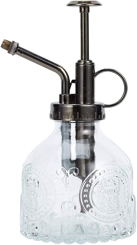 Glass Plant Mister Spray Bottle, 6.5" Tall Vintage Plant Spritzer Watering Can, Succulent Watering Bottle with Top Pump, Small Plant Sprayer Mister for Indoor Outdoor House Plant - Clear