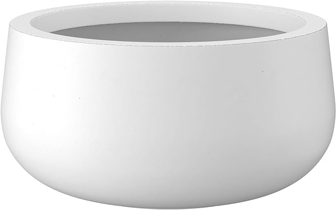 Kante 11.8" Dia Round Concrete Planter, Cement Plant Pots with Drainage Hole and Rubber Plug for Outdoor Indoor Garden Home, Modern Curvaceous Design, Pure White