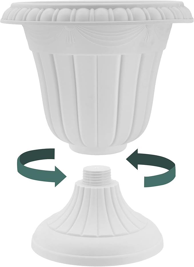 PL20WW Indoor/Outdoor Classic Traditional Plastic Urn Planter, Whitewash, 10" x 12", White Wash