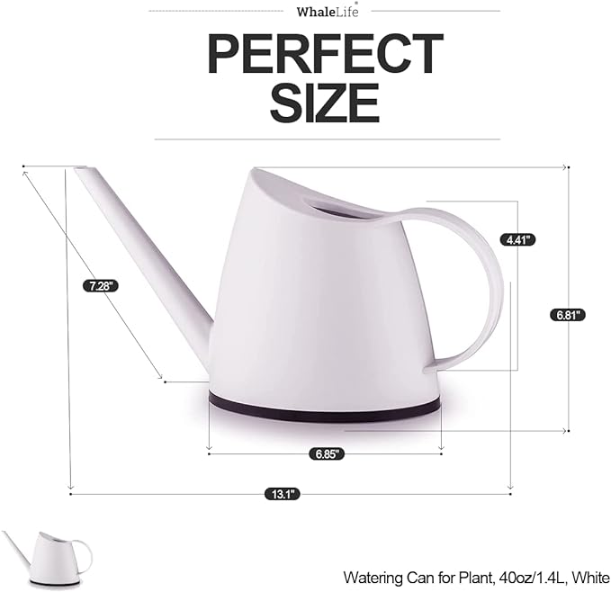 WhaleLife Indoor Watering Can for House Bonsai Plants (1.4L, White)