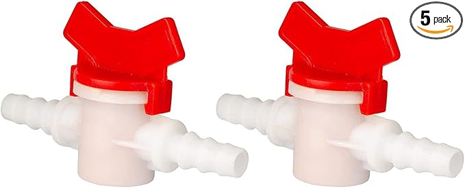 5 Pack Barbed Ball Valve 1" OD In-Line Ball Valve Shut-Off Switch with Hose Barb for Drip Irrigation and Aquariums Agricultura Garden