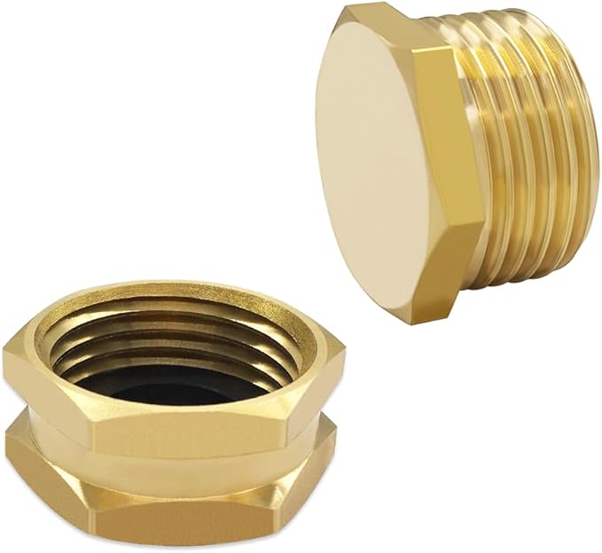 Hooshing 4PCS 3/4" GHT Garden Hose End Female Cap and Male Plugs Kits Garden Irrigation Brass Pipe Fittings Water Tubing Stopper