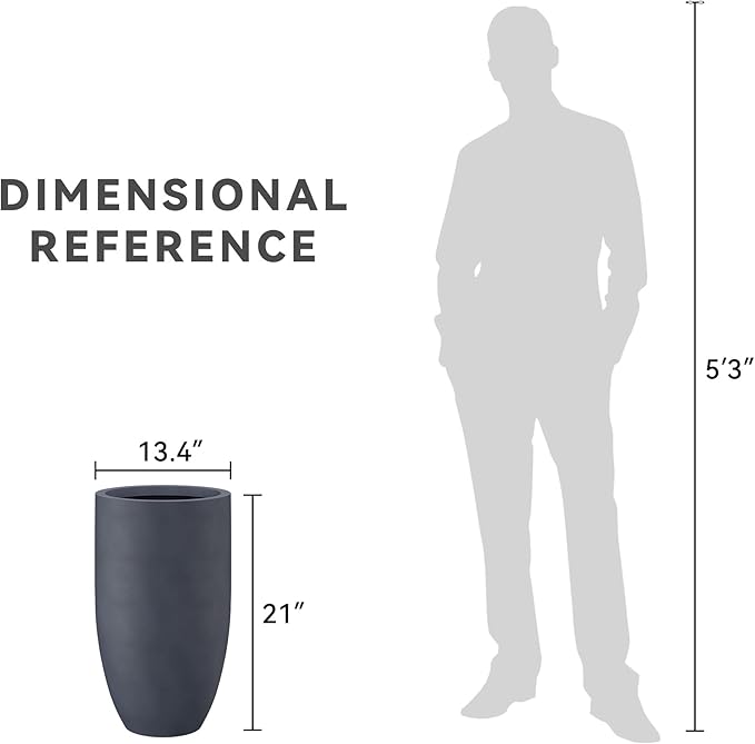 Kante 24 Inch Tall Round Concrete Planter, 2 Pack Large Indoor Outdoor Plant Pots with Drainage Hole and Rubber Plug, Modern Decorative Garden Pots for Home Patio Porch, Charcoal