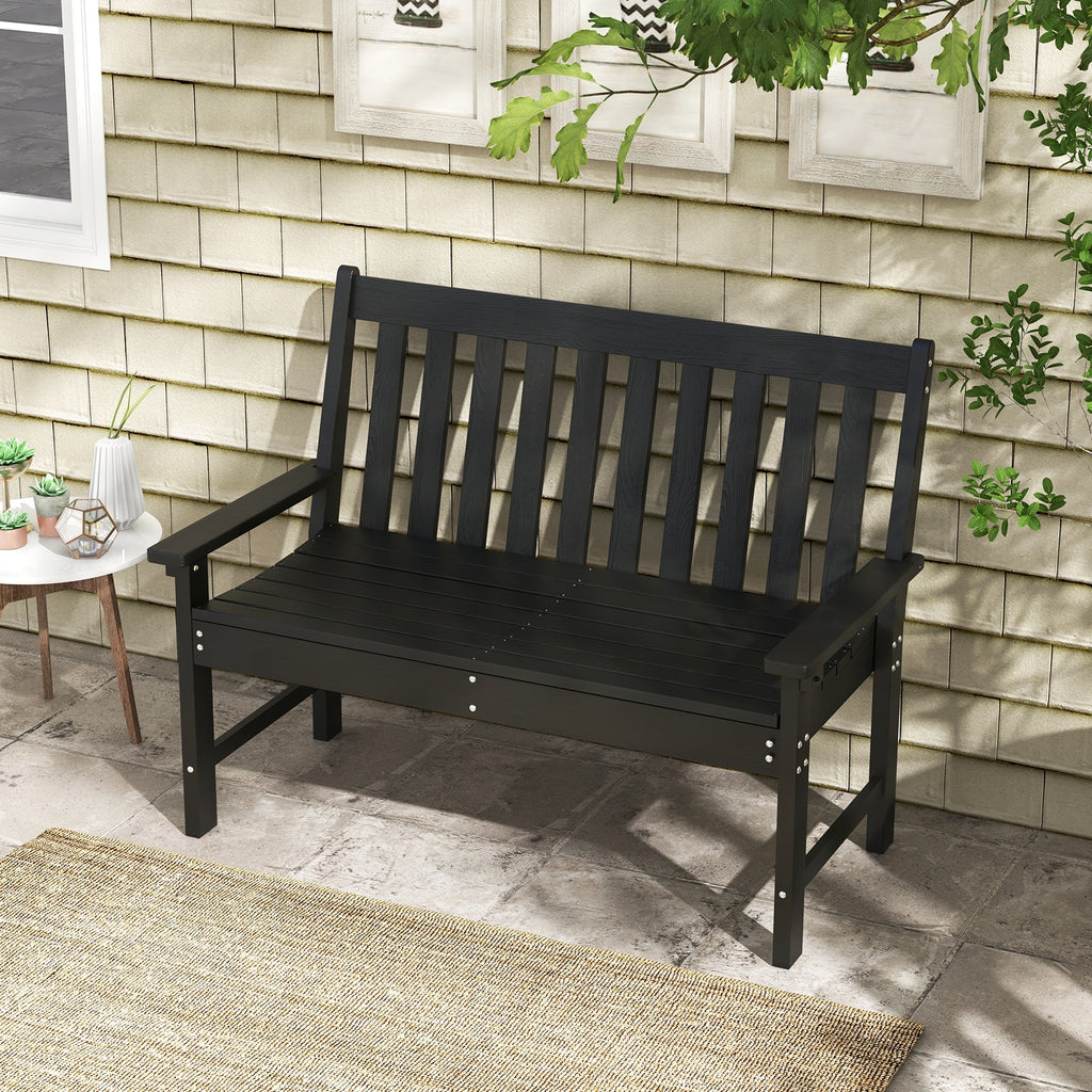Fun Bench Backrest 52 Inch All-Weather HDPE Outdoor Bench with Backrest and Armrests-Blac ...