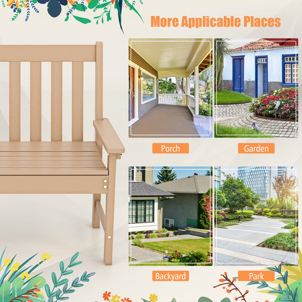 52 Inch All-Weather HDPE Outdoor Bench with Backrest and Armrests-Teak