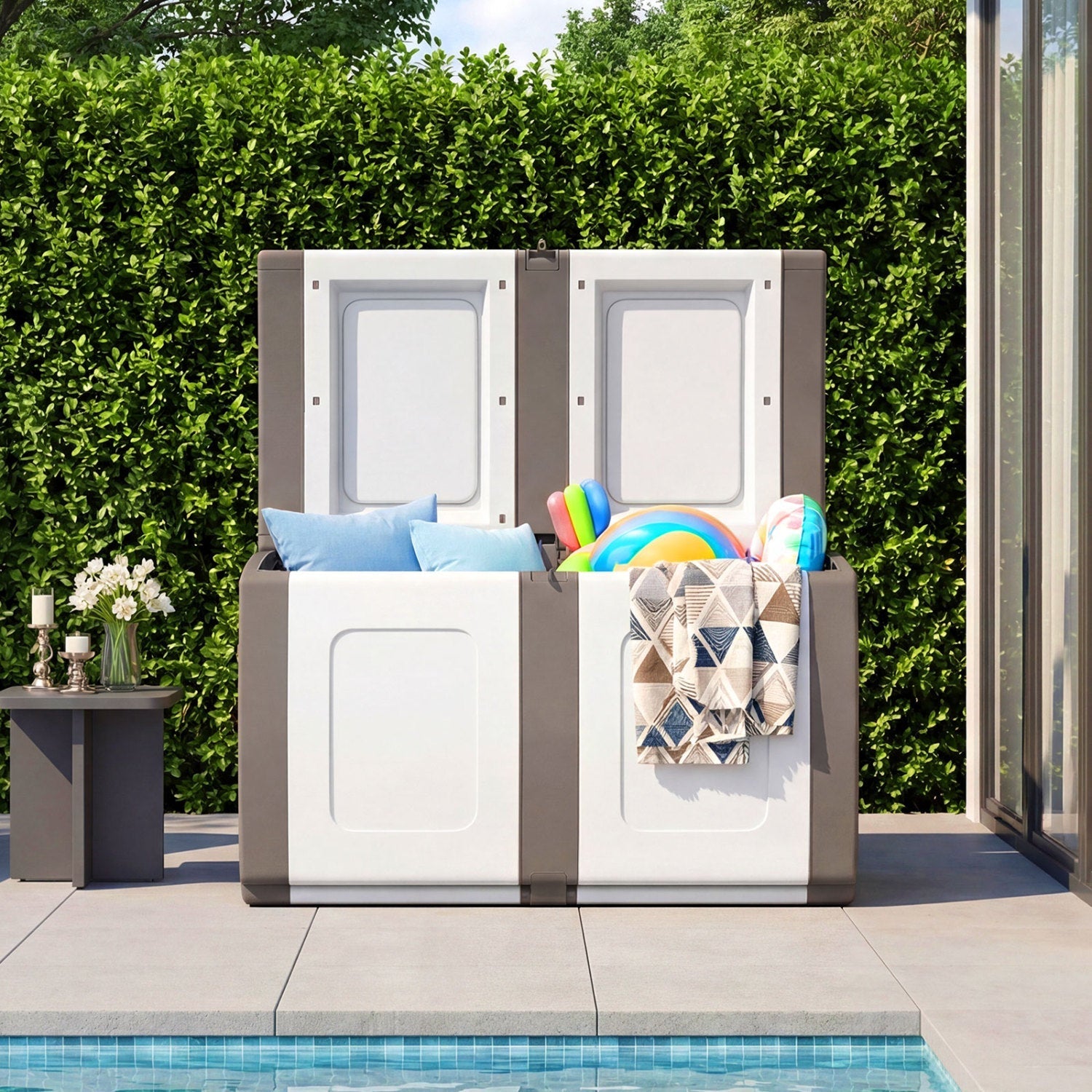 53 Gallon Patio Container with Lockable Lid for Packages and Garden