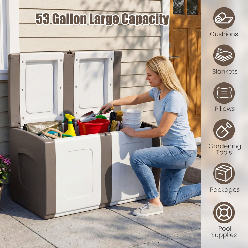 53 Gallon Patio Container with Lockable Lid for Packages and Garden