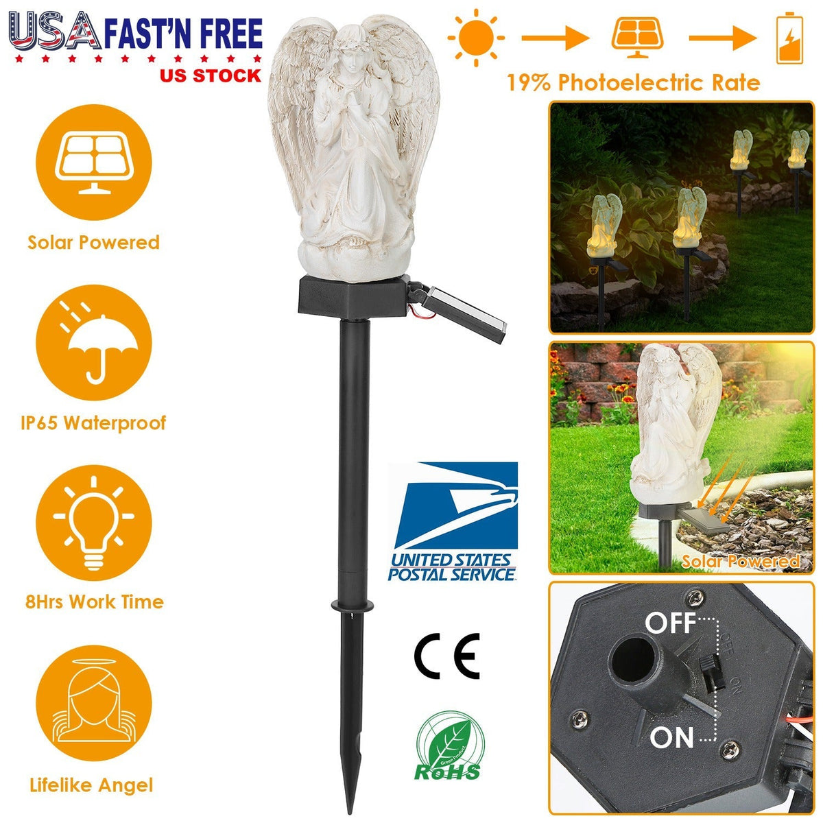 Solar Praying Angel Statue Garden Light LED Decoration Angel Lamp IP65 Waterproof Outdoor Decorative Landscape Solar Lawn Lamps For Yard Driveway Walk