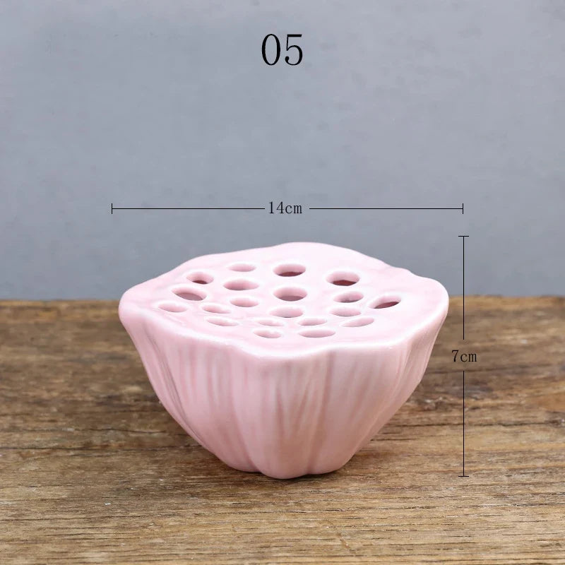 Japanese Ceramic Lotus Ikebana Flower Vase – Zen Floral Vessel with Built-In Frog Holder