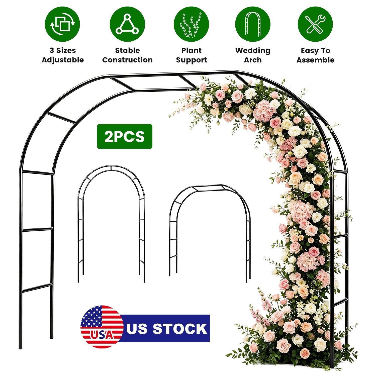 Adjustable Metal Garden Arch for Climbing Plants - 7.87ft Tall