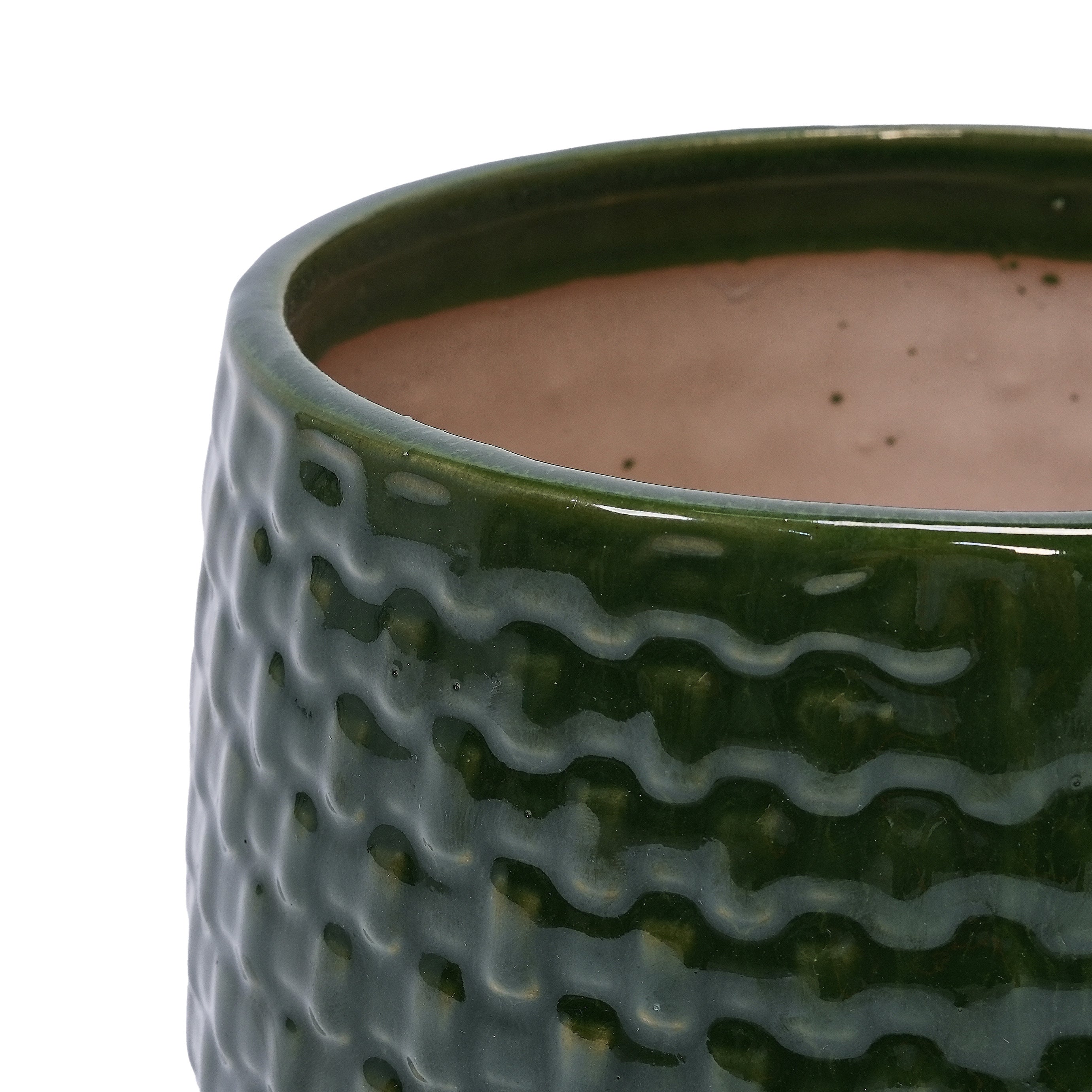 3 Pieces Ceramic Flowerpot, Modern Planter for Patio, Garden or Windowsills - Dark Green