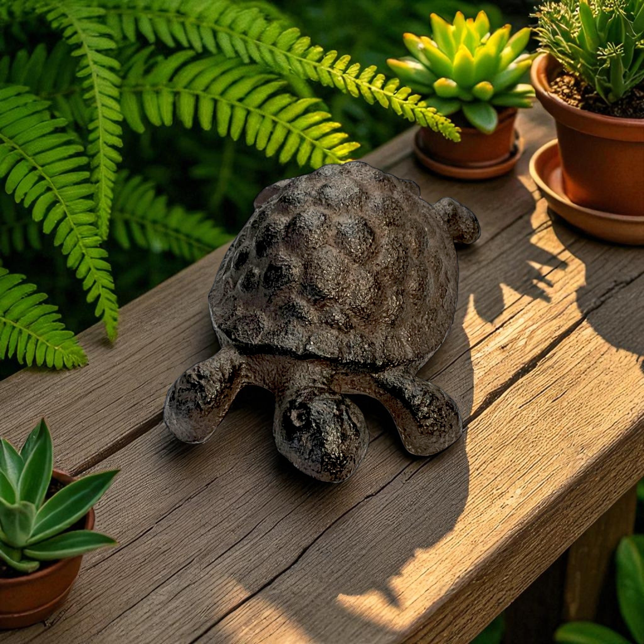 Turtle Garden Statue, Cast Iron, Rustic Outdoor Figurine