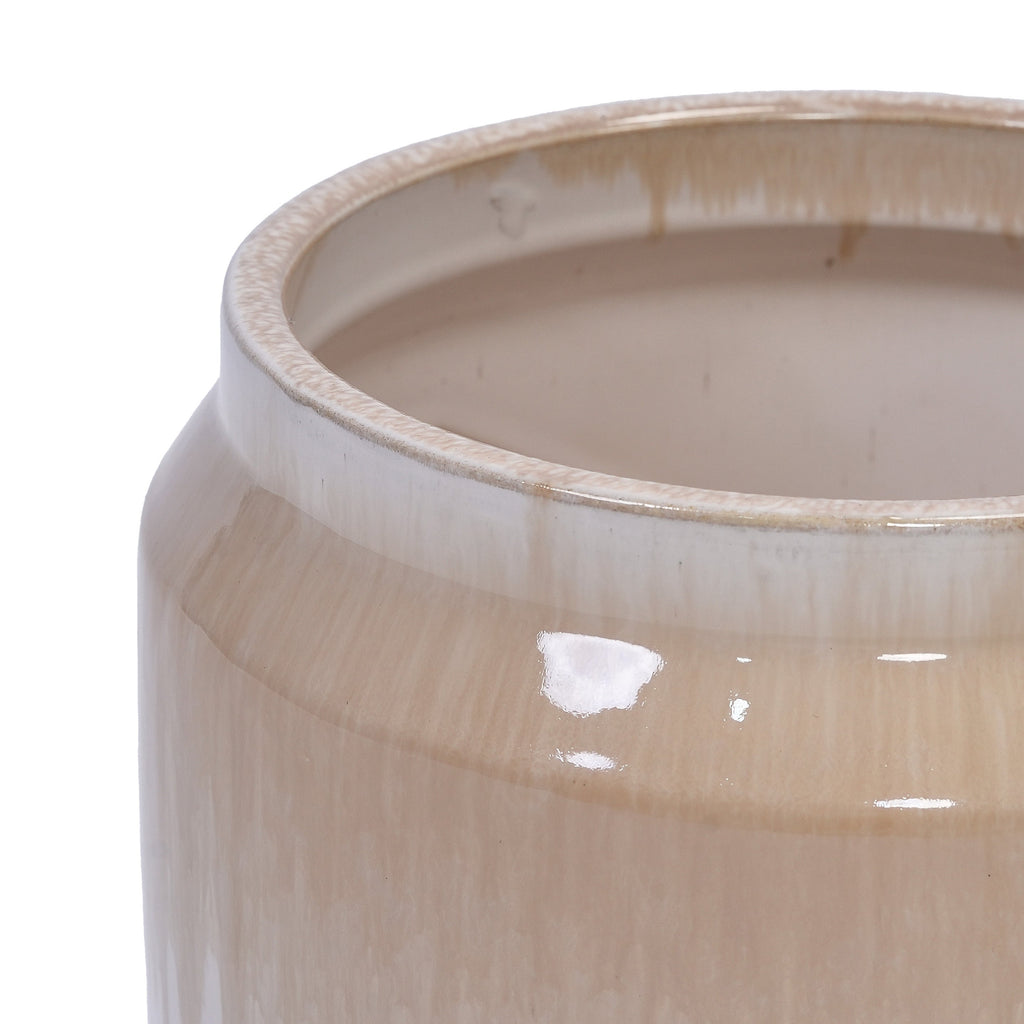 Set of 2 Gradient Ceramic Flowerpot, Modern Planter for Patio, Garden, Windowsill - White Brown