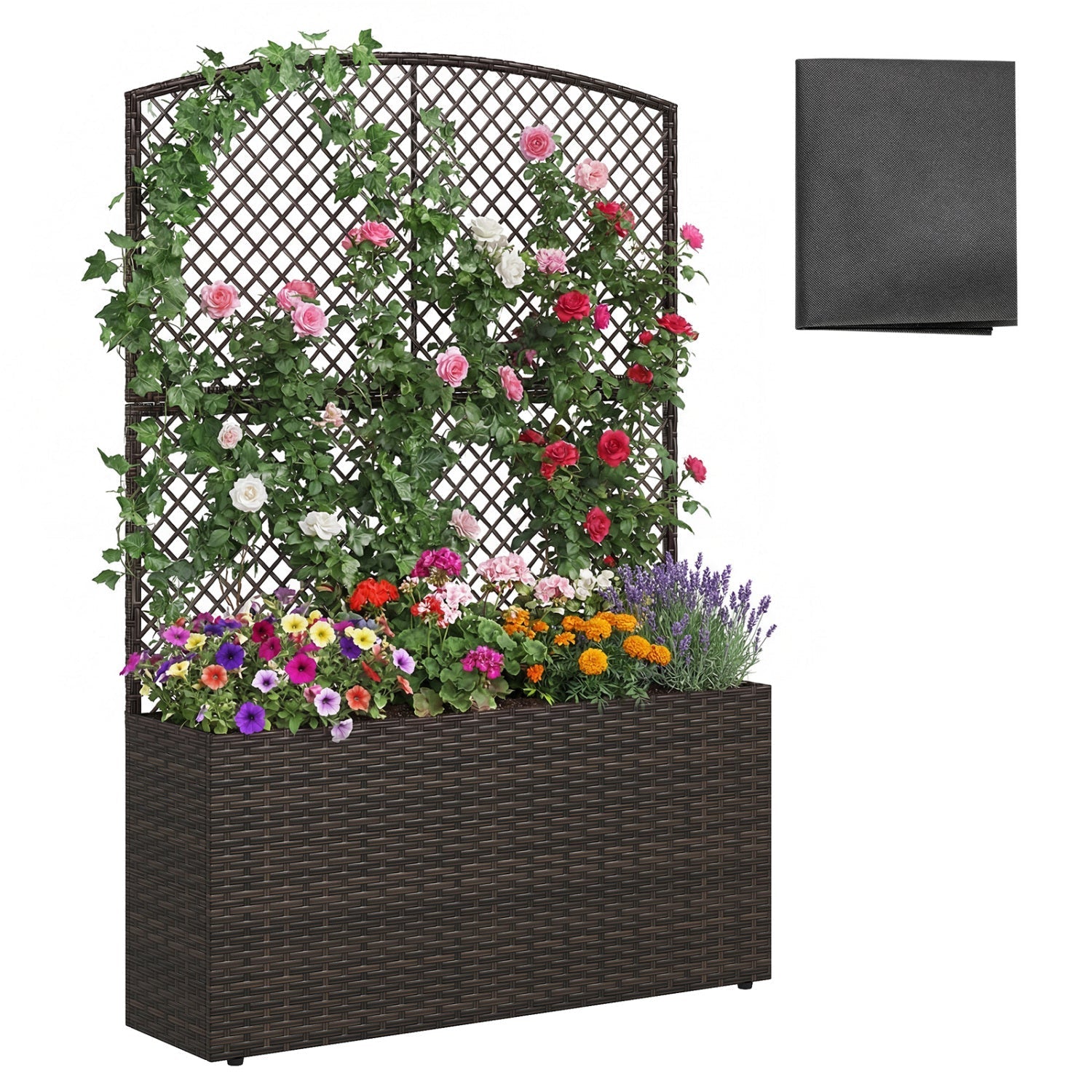 58 Inch Raised Garden Bed with Trellis and Wicker Planter Box