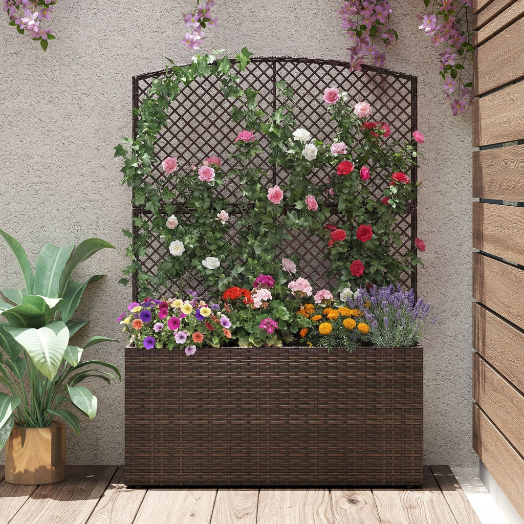 58 Inch Raised Garden Bed with Trellis and Wicker Planter Box