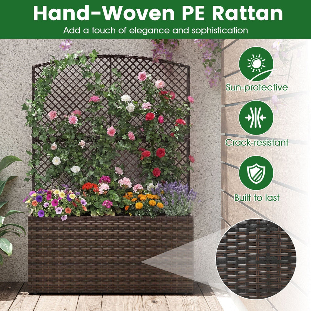 58 Inch Raised Garden Bed with Trellis and Wicker Planter Box