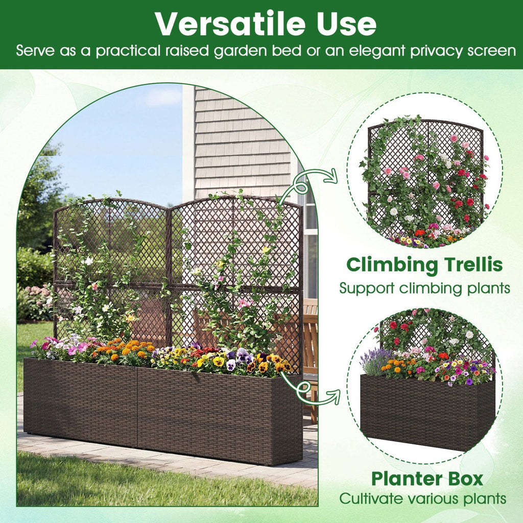 58 Inch Raised Garden Bed with Trellis and Wicker Planter Box