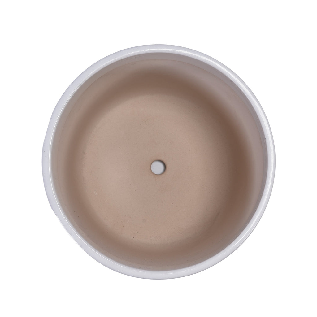 Set of 3 Grid Ceramic Flowerpot, Modern Planter for Patio, Garden, Windowsill - Ancient White