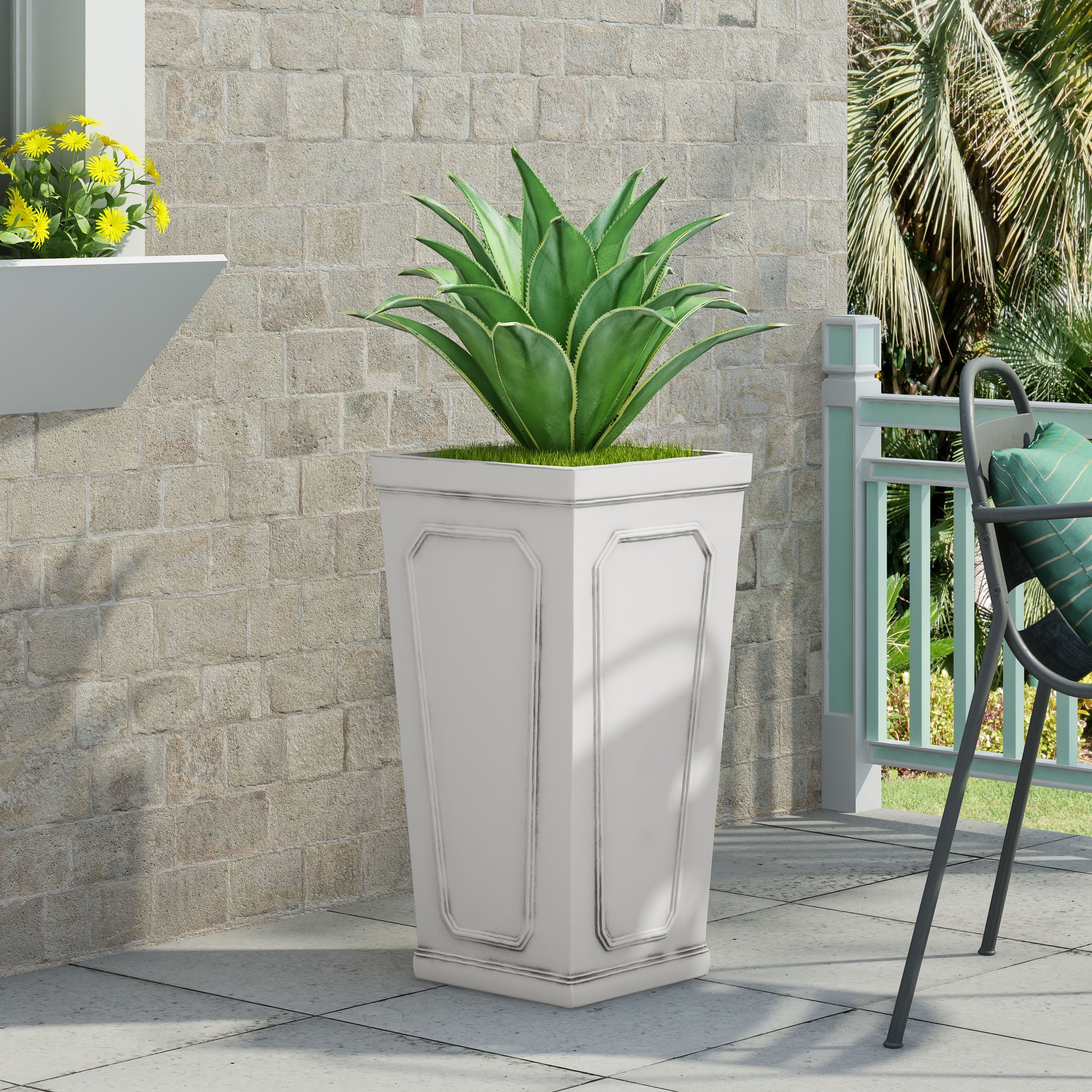 16'' x 30.5'' Outdoor MGO Planter with Antique White Finish