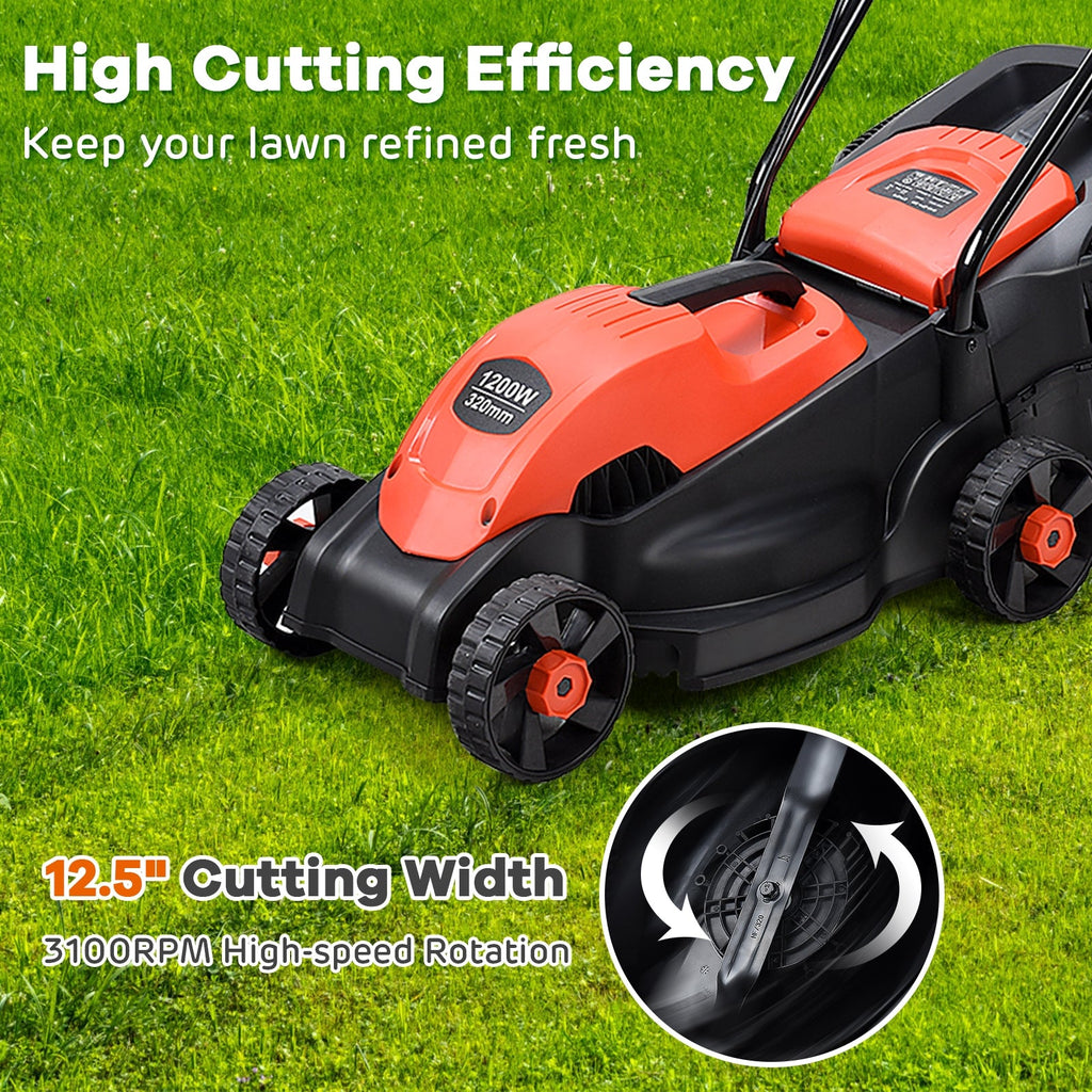 13 Inch Electric Push Lawn Corded Mower with Grass Bag-Red