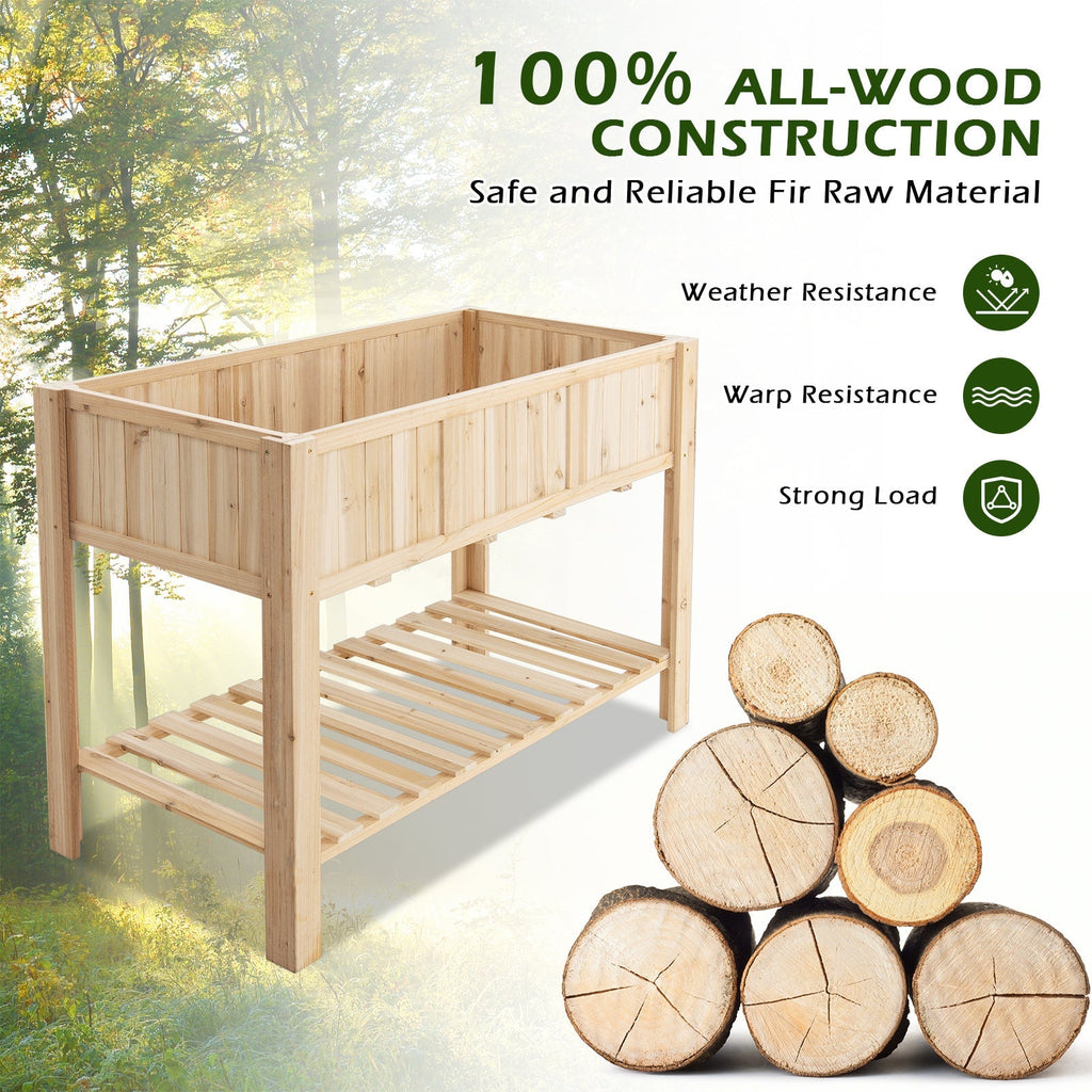 47 Inch Wooden Raised Garden Bed with Bottom Shelf and Bed Liner