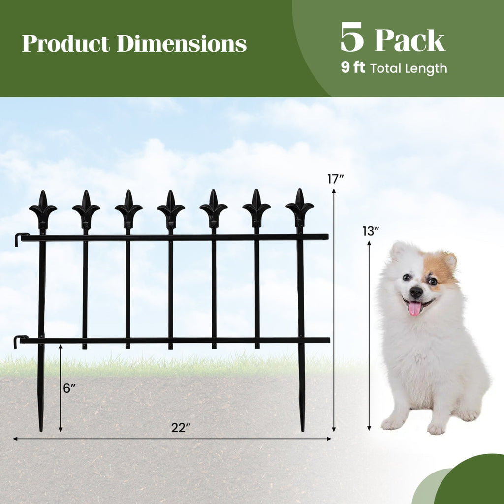 Decorative Metal Garden Fence 5-Pack or 10-Pack No-Dig