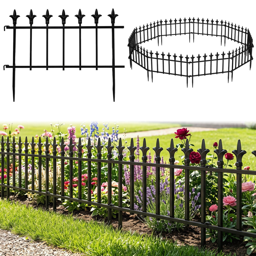 Decorative Metal Garden Fence 5-Pack or 10-Pack No-Dig