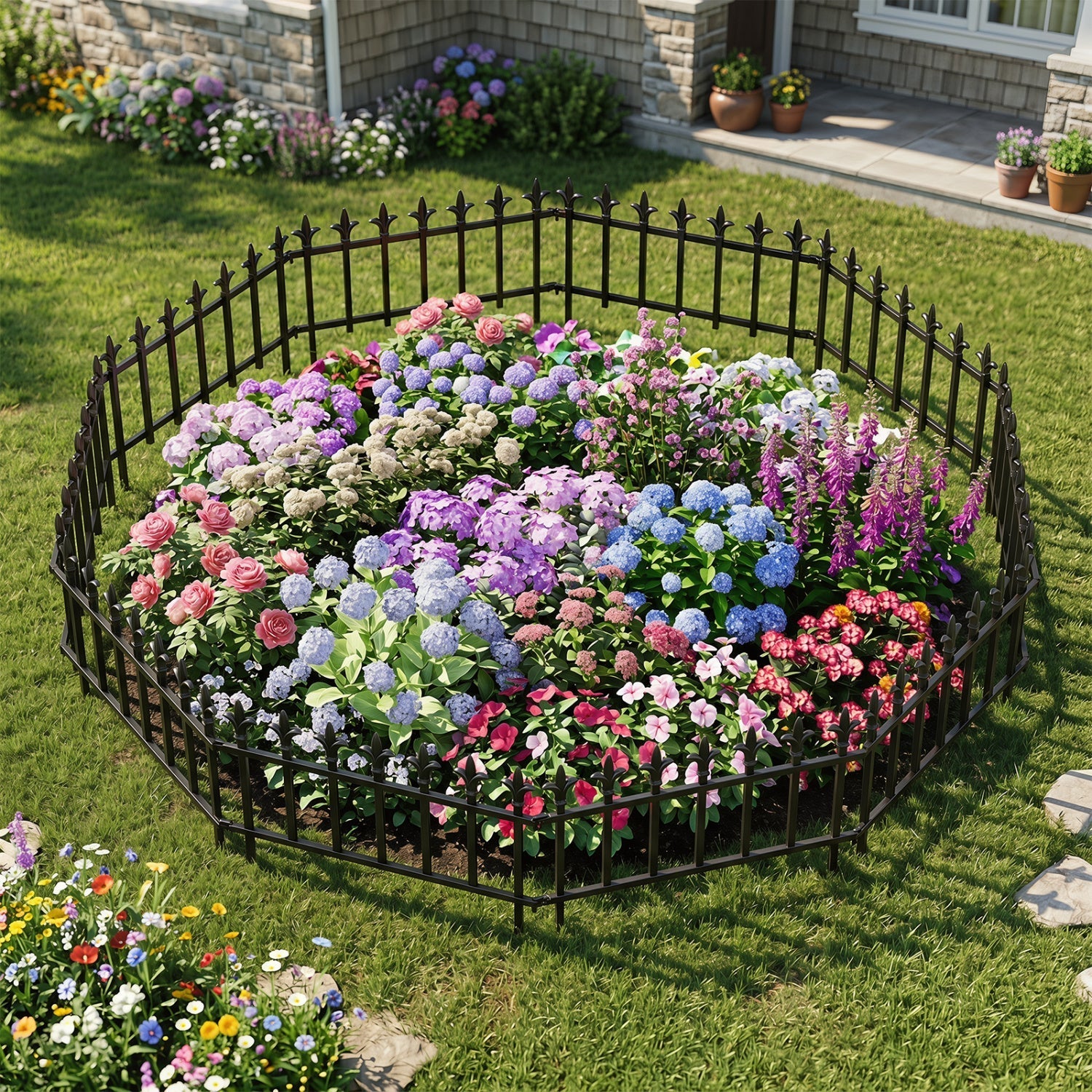 Decorative Metal Garden Fence 5-Pack or 10-Pack No-Dig