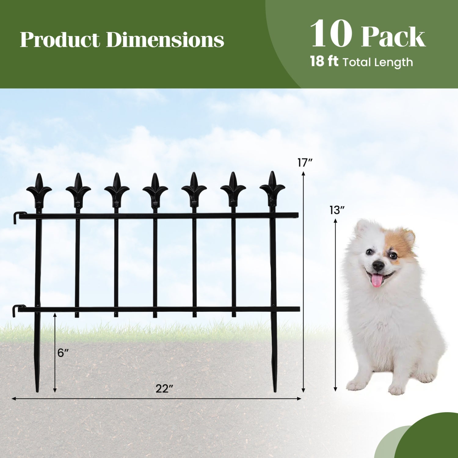 Decorative Metal Garden Fence 5-Pack or 10-Pack No-Dig