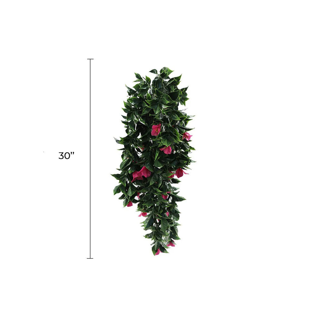 Pink Bougainvillea Artificial Hanging Plant Set of 5 35in – UV Resistant