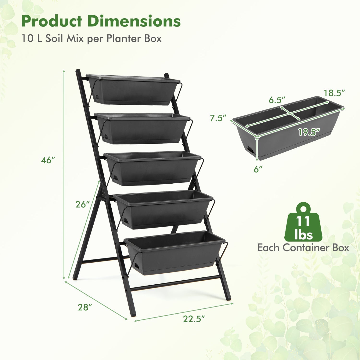 5-Tier Vertical Raised Garden Bed with Drainage System and Removable Trays for Vegetables