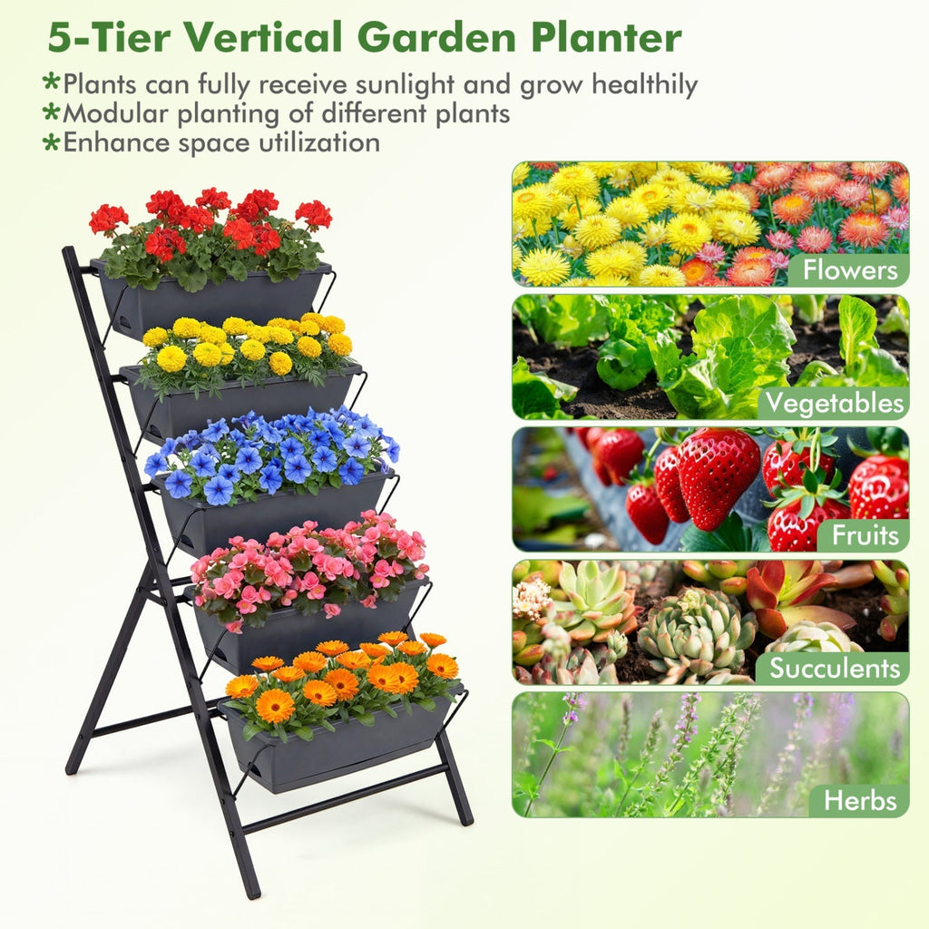 5-Tier Vertical Raised Garden Bed with Drainage System and Removable Trays for Vegetables