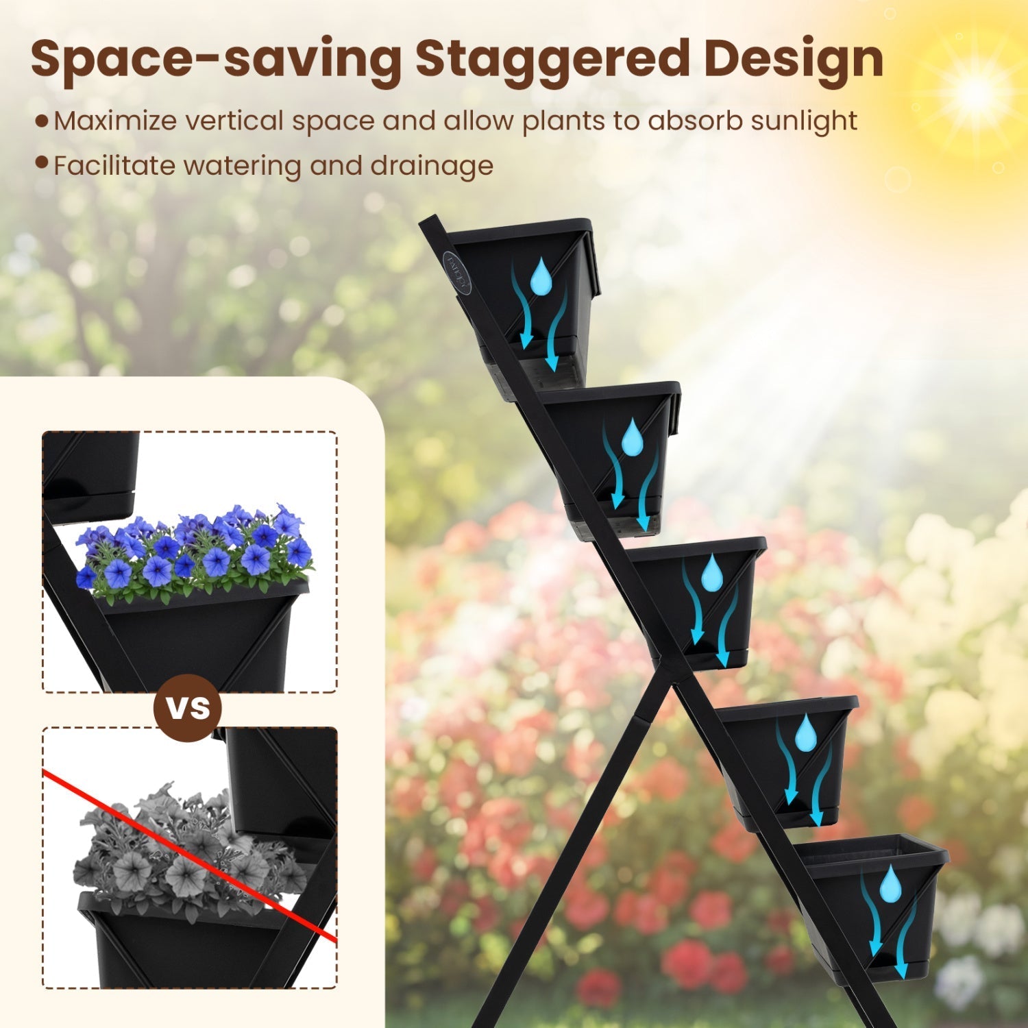 5-Tier Vertical Raised Garden Bed with Drainage Holes for Patio